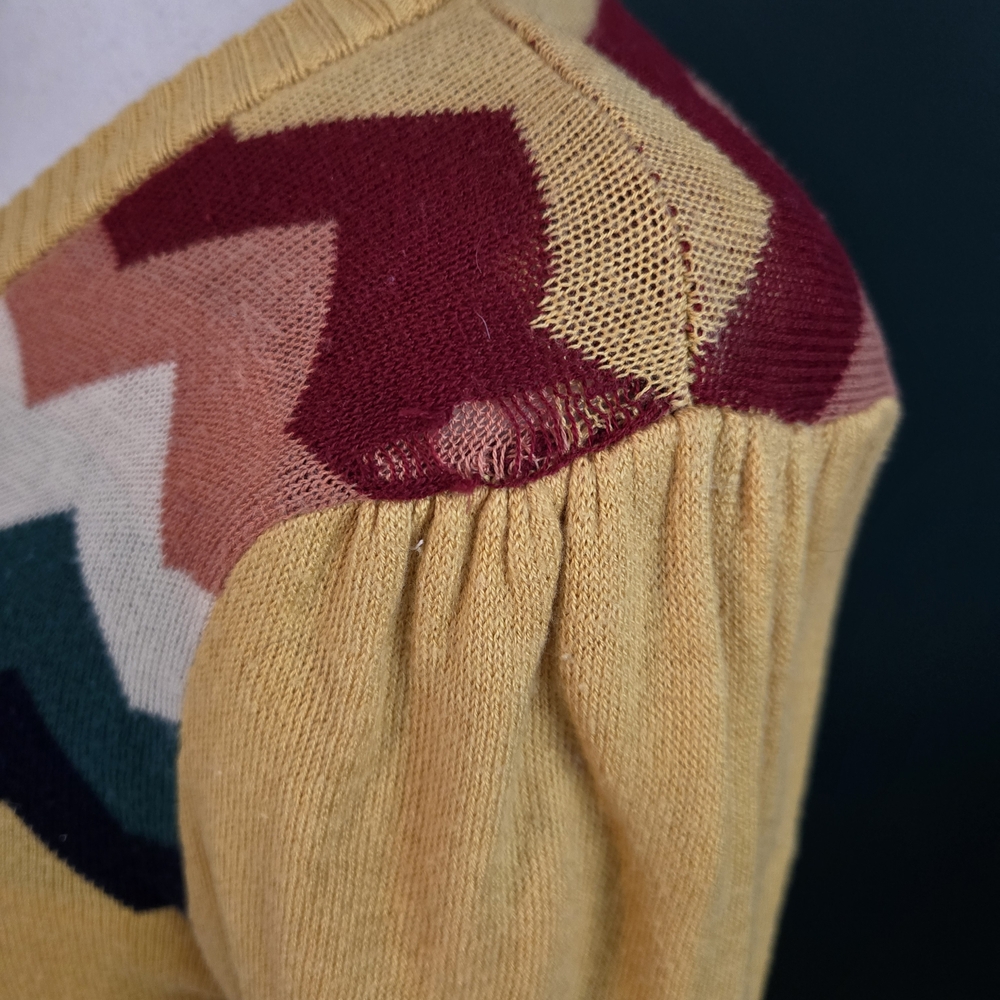 ModCloth Mustard Yellow Chevron Yoke Button-Up Cardigan - Picture 3 of 4